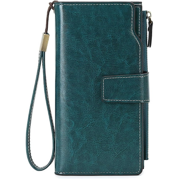 Womens Wallet Leather RFID Blocking Long Purse Large Capacity Card Holder Organizer Trifold Ladies Phone Clutch