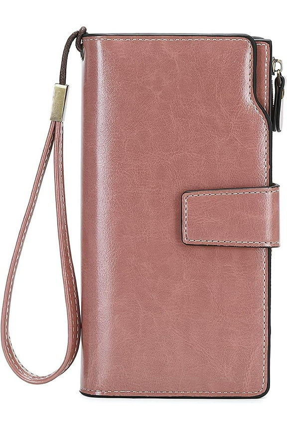 Womens Wallet Leather RFID Blocking Long Purse Large Capacity Card Holder Organizer Trifold Ladies Phone Clutch