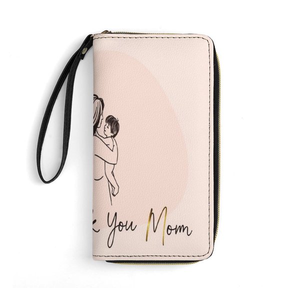 Womens Wallet Mens Clutch Bag Wristlet Wrist Strap Long Purse Hand Drawn Thank You Mom Design