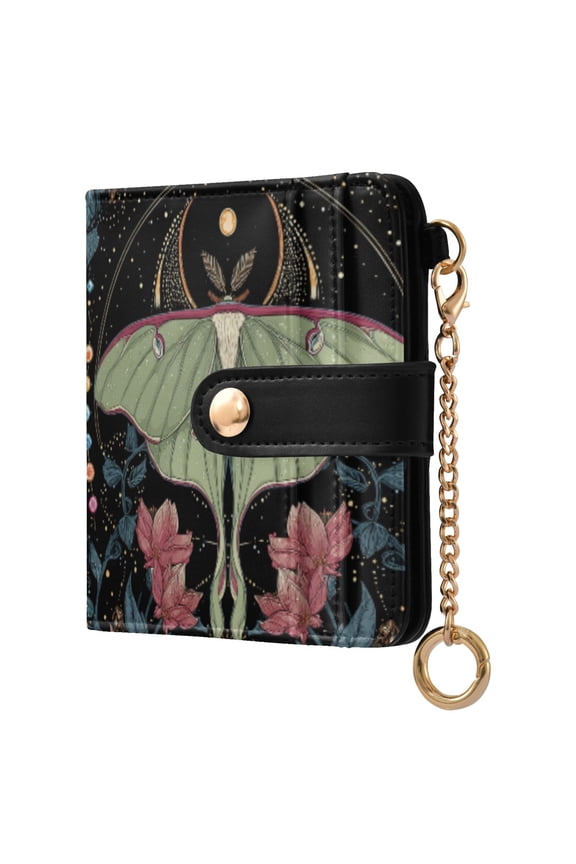 Womens Wallet PU Leather Bifold Small Purse with RFID Blocking Credit Card Holder Beautiful Moth