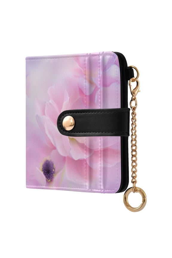 Womens Wallet PU Leather Bifold Small Purse with RFID Blocking Credit Card Holder Beautiful Pink Anemone Flower