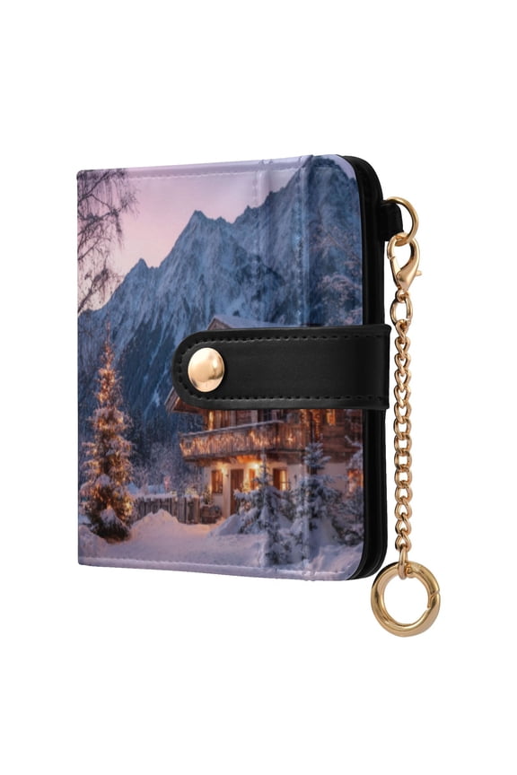 Womens Wallet PU Leather Bifold Small Purse with RFID Blocking Credit Card Holder Beautiful Wooden Chalet
