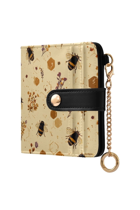 Womens Wallet PU Leather Bifold Small Purse with RFID Blocking Credit Card Holder Bees and Flowers Pattern