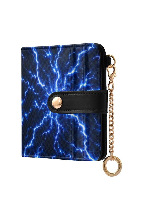 Womens Wallet PU Leather Bifold Small Purse with RFID Blocking Credit Card Holder Blue Lightning Bolt Pattern