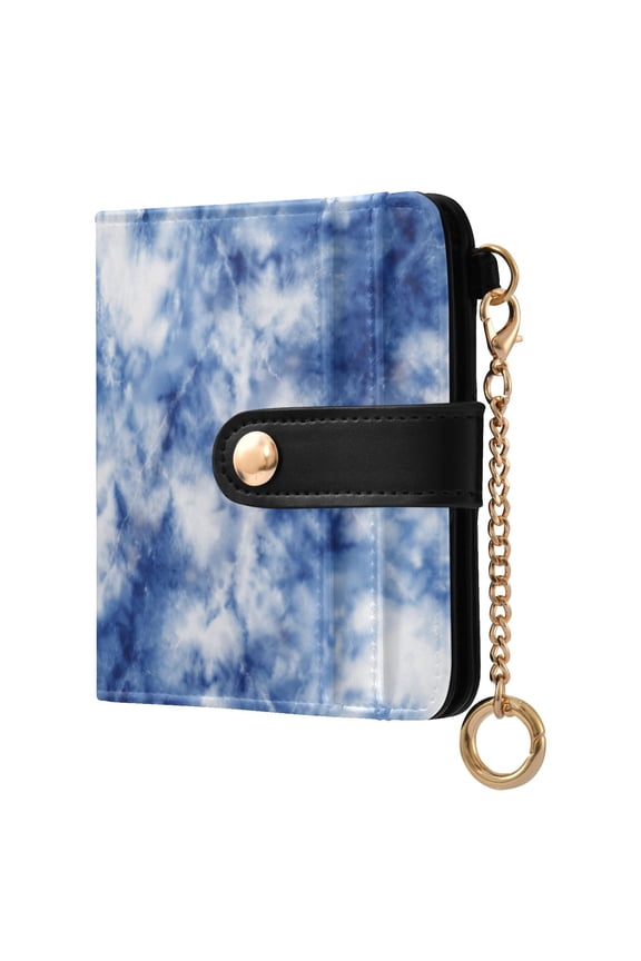 Womens Wallet PU Leather Bifold Small Purse with RFID Blocking Credit Card Holder Blue Tie-dye Pattern