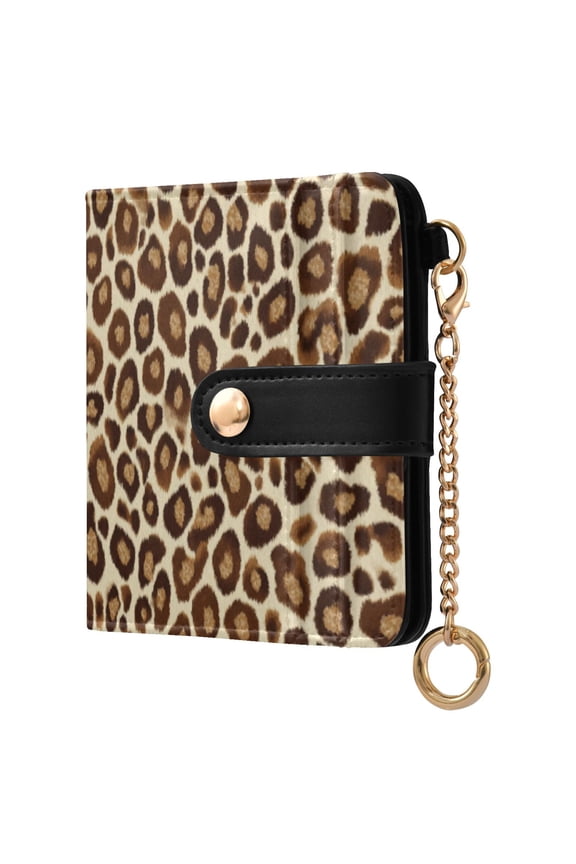 Womens Wallet PU Leather Bifold Small Purse with RFID Blocking Credit Card Holder Brown Leopard Print Pattern