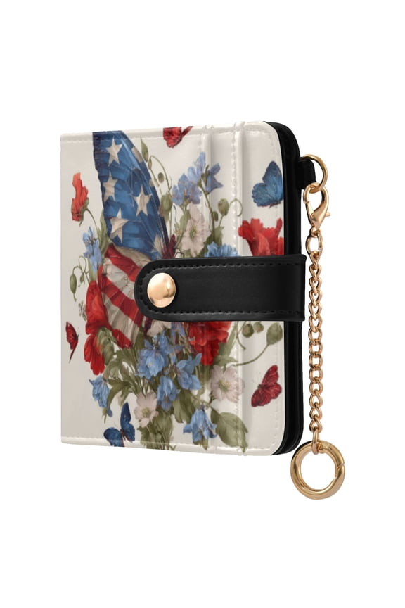 Womens Wallet PU Leather Bifold Small Purse with RFID Blocking Credit Card Holder Butterfly with National Flag Pattern