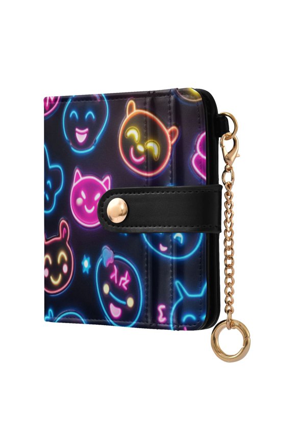 Womens Wallet PU Leather Bifold Small Purse with RFID Blocking Credit Card Holder Cartoon Smiling Faces