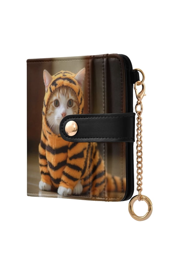 Womens Wallet PU Leather Bifold Small Purse with RFID Blocking Credit Card Holder Cat in Leopard Print