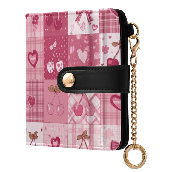 Womens Wallet PU Leather Bifold Small Purse with RFID Blocking Credit Card Holder Cherry Pattern with Bows