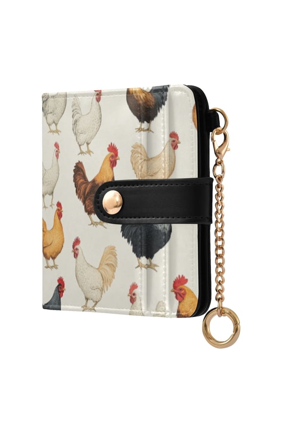 Womens Wallet PU Leather Bifold Small Purse with RFID Blocking Credit Card Holder Chickens Pattern