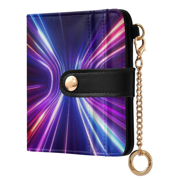 Womens Wallet PU Leather Bifold Small Purse with RFID Blocking Credit Card Holder Colorful Light Bending Stripes