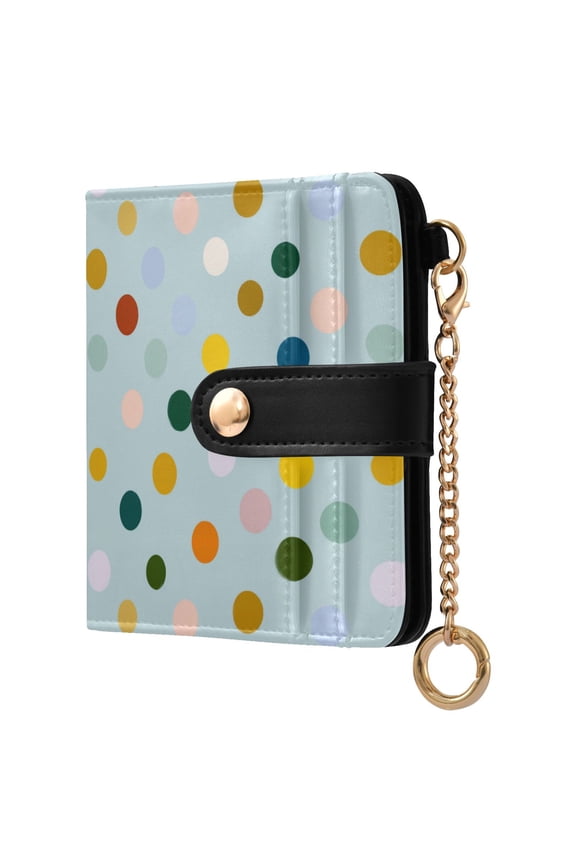 Womens Wallet PU Leather Bifold Small Purse with RFID Blocking Credit Card Holder Colorful Polka Dots Pattern