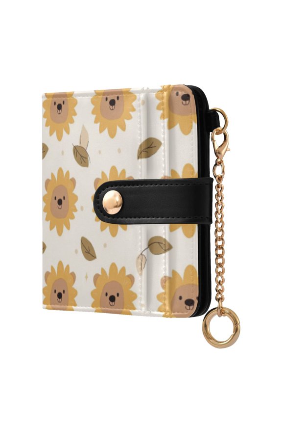 Womens Wallet PU Leather Bifold Small Purse with RFID Blocking Credit Card Holder Cute Bear-face Sunflower