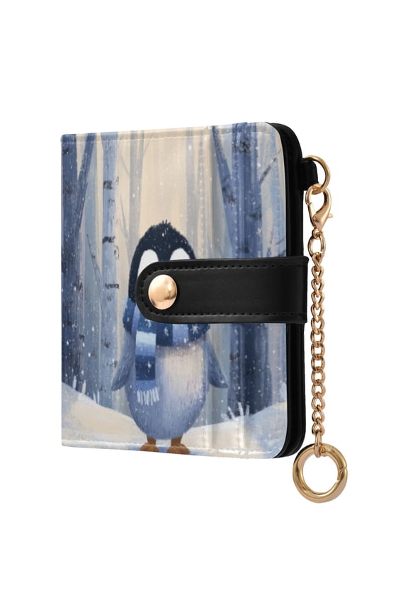 Womens Wallet PU Leather Bifold Small Purse with RFID Blocking Credit Card Holder Cute Penguin in Winter