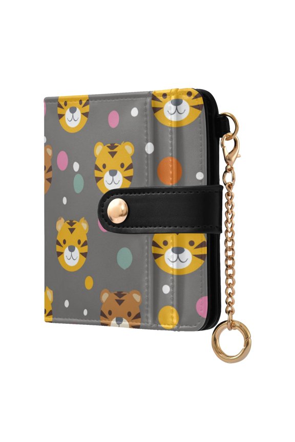 Womens Wallet PU Leather Bifold Small Purse with RFID Blocking Credit Card Holder Cute Tiger Face Pattern