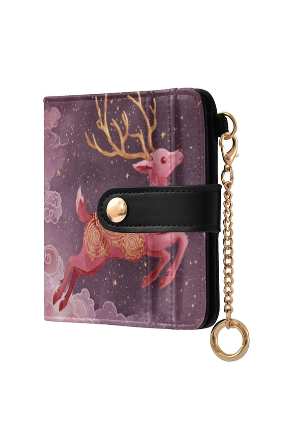 Womens Wallet PU Leather Bifold Small Purse with RFID Blocking Credit Card Holder Deer with Long Antlers