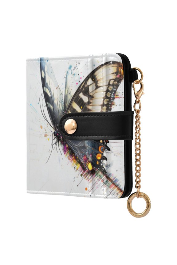 Womens Wallet PU Leather Bifold Small Purse with RFID Blocking Credit Card Holder Digital Elements Butterfly
