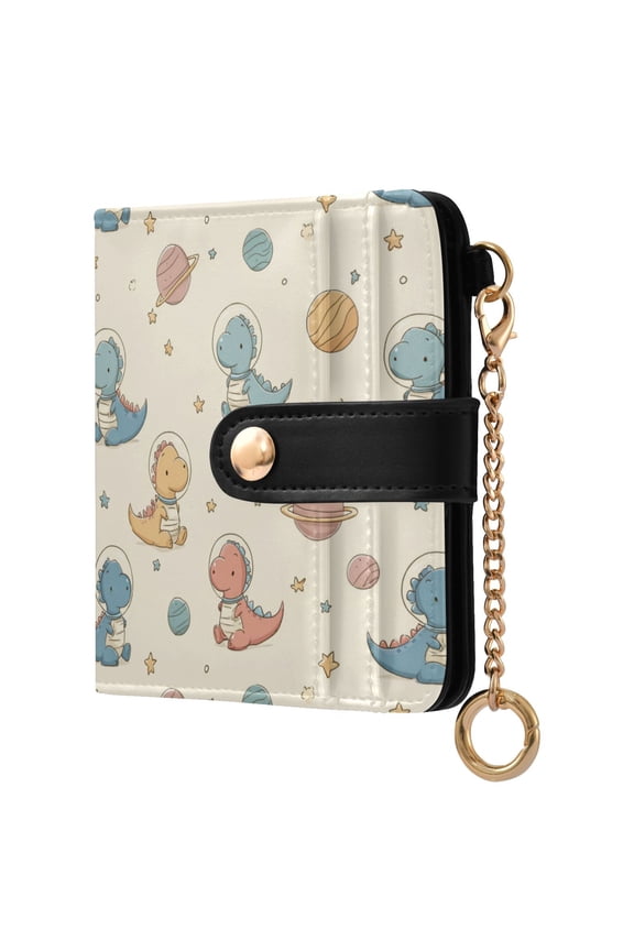 Womens Wallet PU Leather Bifold Small Purse with RFID Blocking Credit Card Holder Dinosaurs Wearing Spacesuits