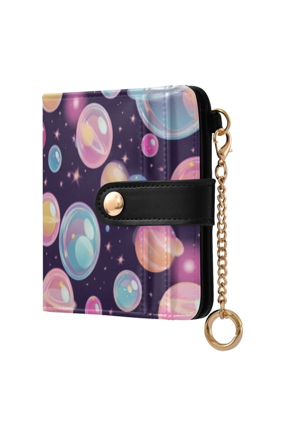 Womens Wallet PU Leather Bifold Small Purse with RFID Blocking Credit Card Holder Floating Bubbles Pattern