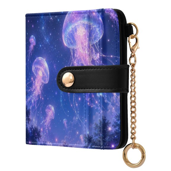 Womens Wallet PU Leather Bifold Small Purse with RFID Blocking Credit Card Holder Floating Fluorescent Jellyfish