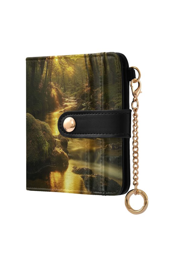 Womens Wallet PU Leather Bifold Small Purse with RFID Blocking Credit Card Holder Forest Stream with Moss-covered