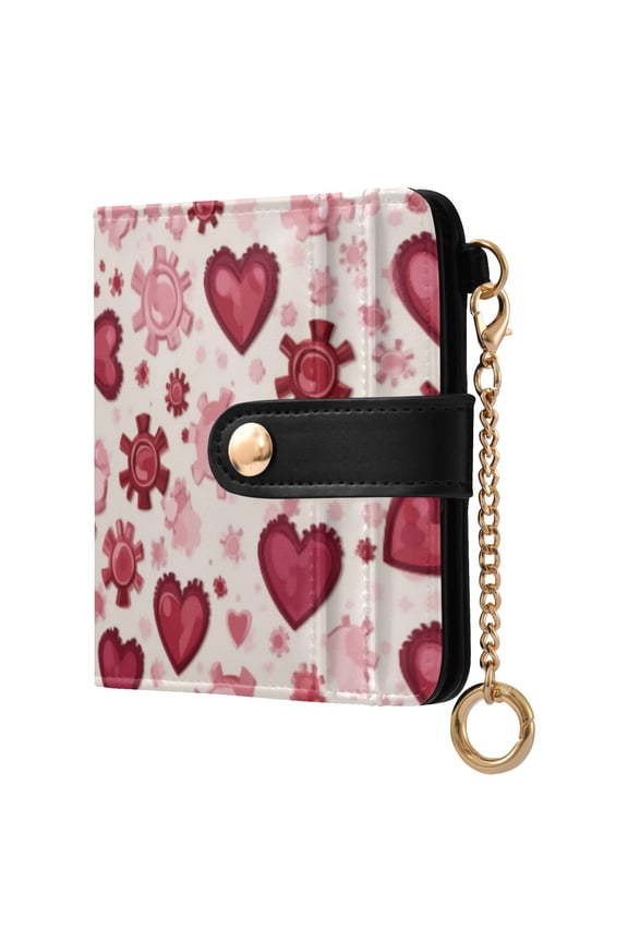 Womens Wallet PU Leather Bifold Small Purse with RFID Blocking Credit Card Holder Gear-shaped Hearts Pattern
