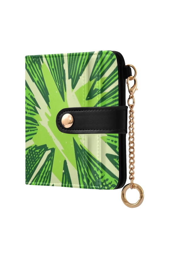 Womens Wallet PU Leather Bifold Small Purse with RFID Blocking Credit Card Holder Green Lightning Bolts Pattern