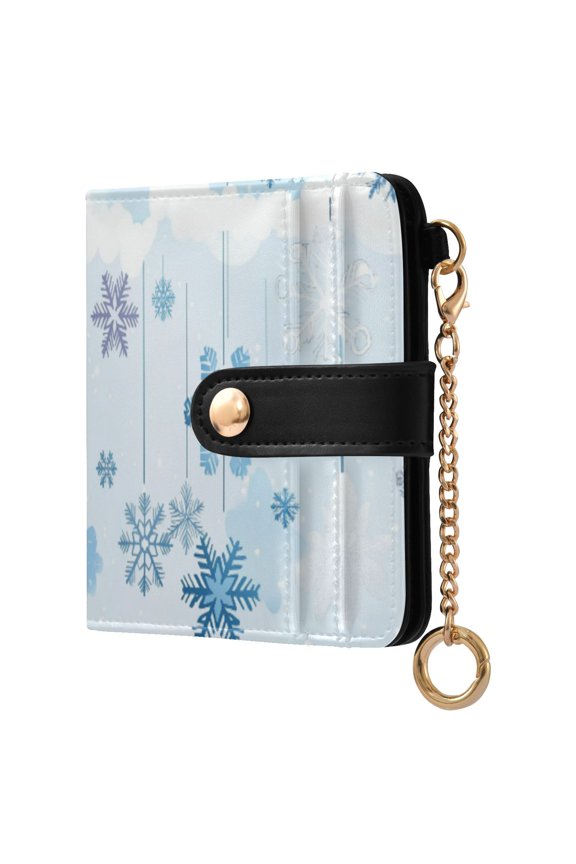 Womens Wallet PU Leather Bifold Small Purse with RFID Blocking Credit Card Holder Hanging Snowflakes