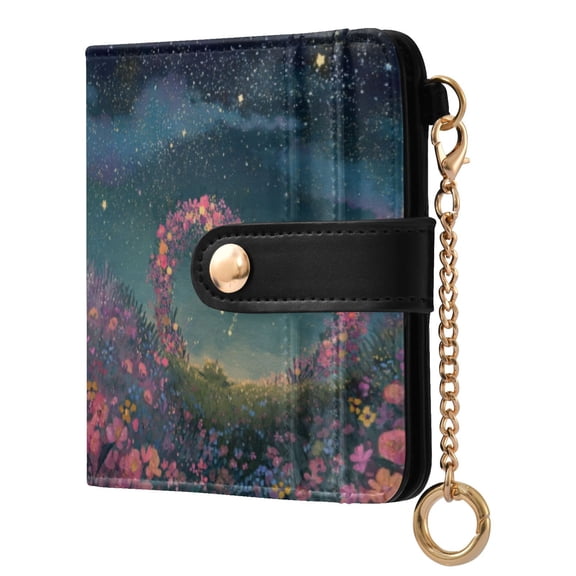 Womens Wallet PU Leather Bifold Small Purse with RFID Blocking Credit Card Holder Heart-shaped Garlands Float