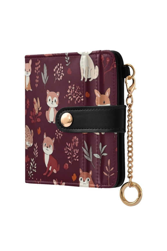 Womens Wallet PU Leather Bifold Small Purse with RFID Blocking Credit Card Holder Joyous Forest Animals