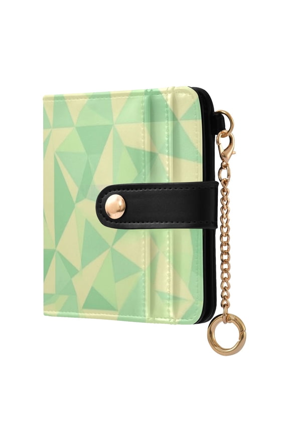 Womens Wallet PU Leather Bifold Small Purse with RFID Blocking Credit Card Holder Light Green Triangles