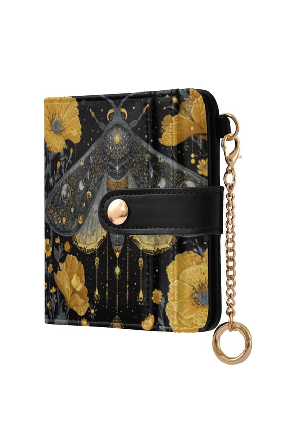Womens Wallet PU Leather Bifold Small Purse with RFID Blocking Credit Card Holder Mystical Moth Pattern