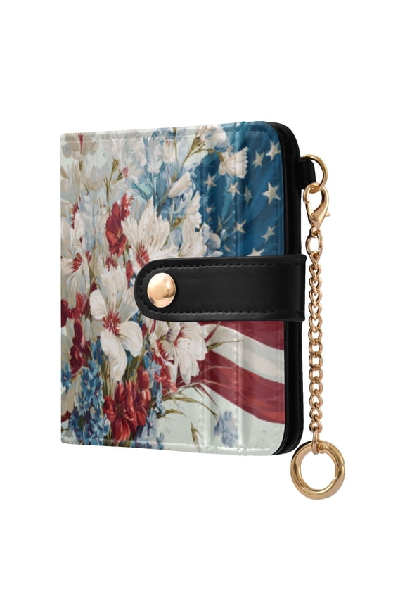 Womens Wallet PU Leather Bifold Small Purse with RFID Blocking Credit Card Holder National Flag and White Flowers