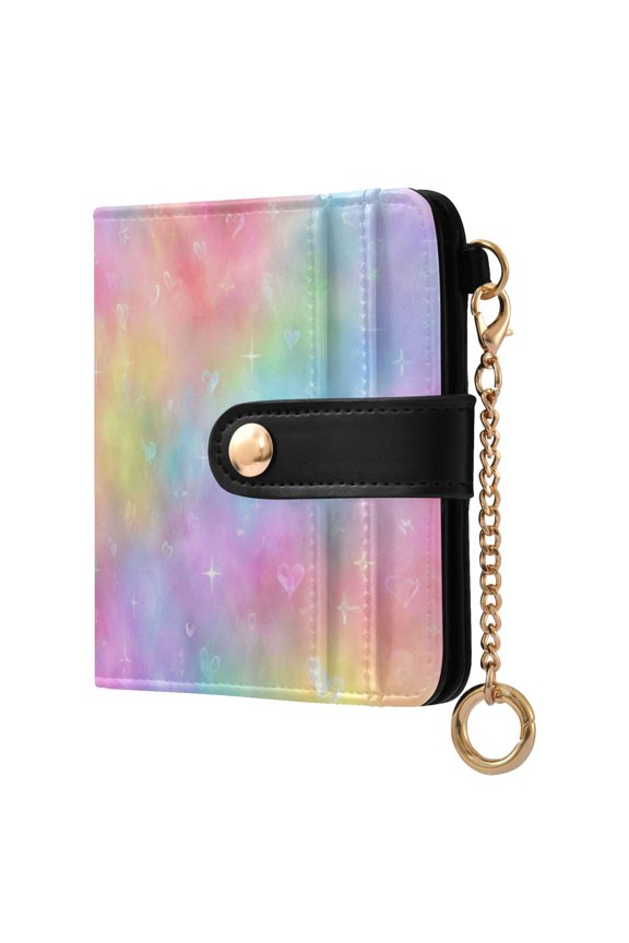 Womens Wallet PU Leather Bifold Small Purse with RFID Blocking Credit Card Holder Pastel Rainbow Tie-dye