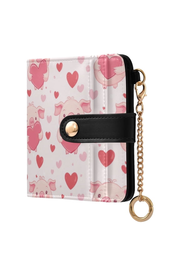 Womens Wallet PU Leather Bifold Small Purse with RFID Blocking Credit Card Holder Pink Cute Pigs
