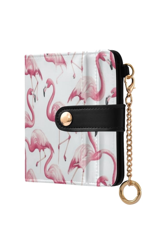 Womens Wallet PU Leather Bifold Small Purse with RFID Blocking Credit Card Holder Pink Flamingos Pattern