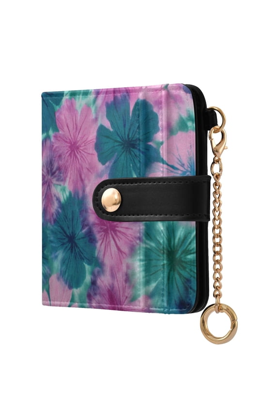 Womens Wallet PU Leather Bifold Small Purse with RFID Blocking Credit Card Holder Pink and Teal Tie-dye