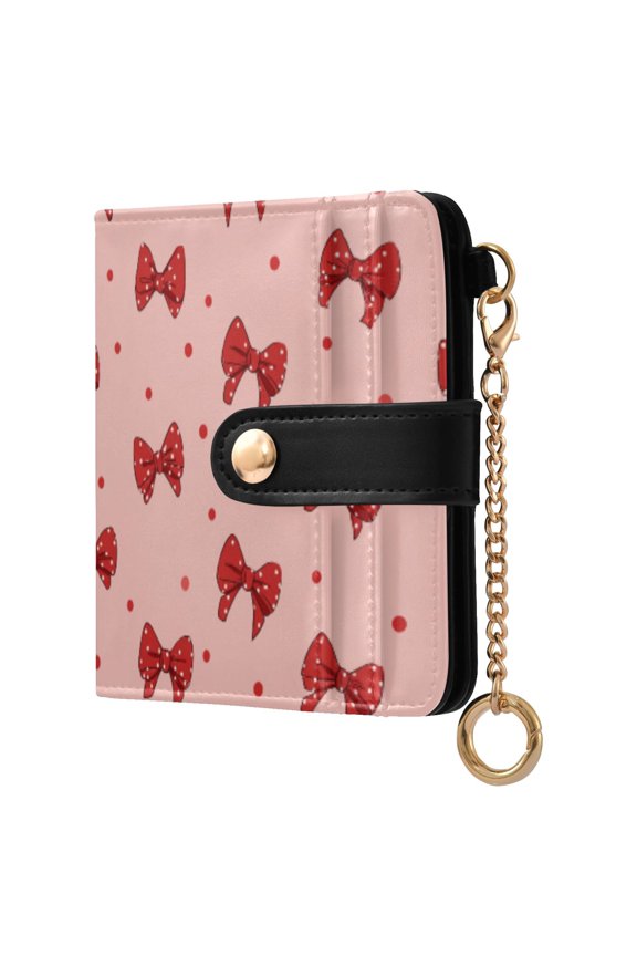 Womens Wallet PU Leather Bifold Small Purse with RFID Blocking Credit Card Holder Red Bows and Polka Dots