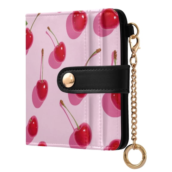 Womens Wallet PU Leather Bifold Small Purse with RFID Blocking Credit Card Holder Red Cherries