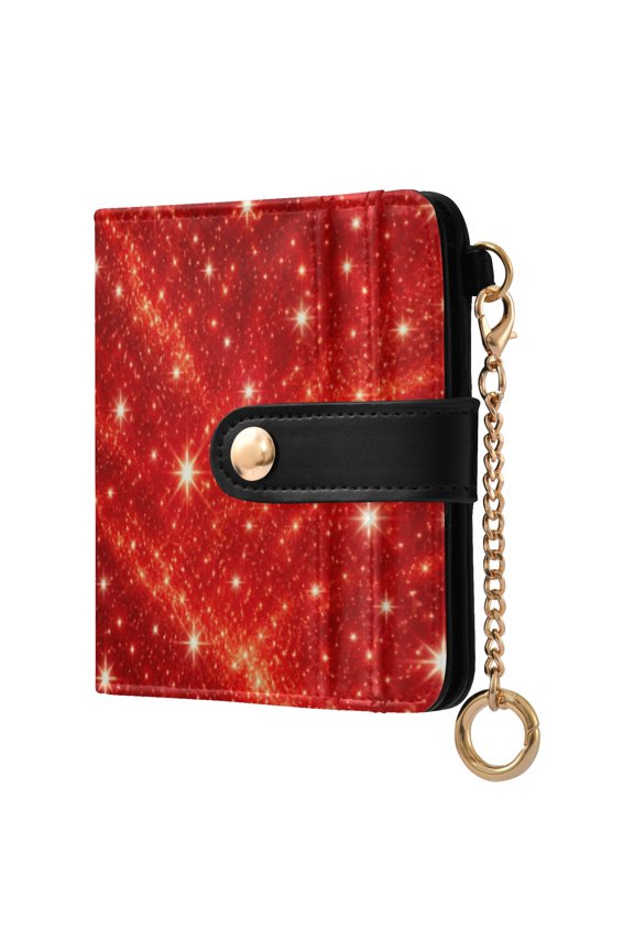 Womens Wallet PU Leather Bifold Small Purse with RFID Blocking Credit Card Holder Red Flashing Pattern
