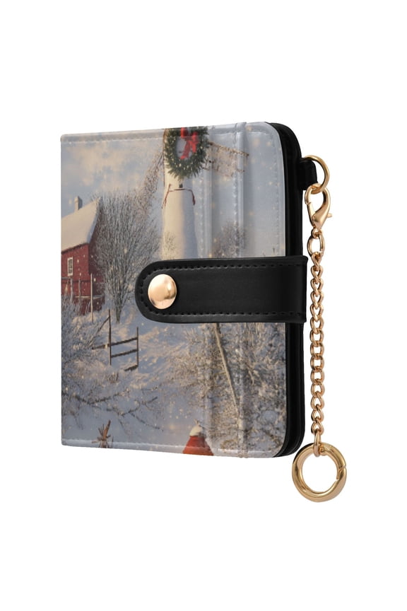 Womens Wallet PU Leather Bifold Small Purse with RFID Blocking Credit Card Holder Snowy Winter