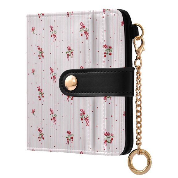 Womens Wallet PU Leather Bifold Small Purse with RFID Blocking Credit Card Holder Stripes with Cherry Pattern