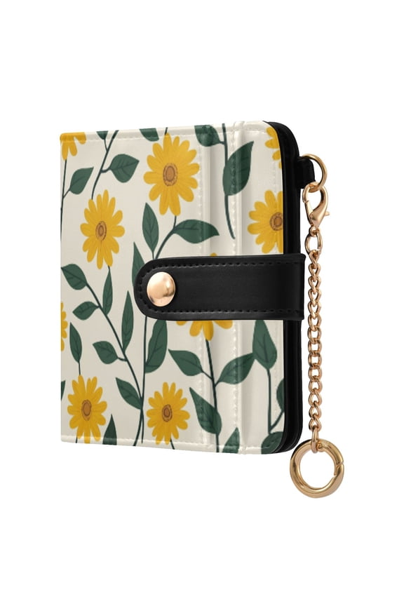 Womens Wallet PU Leather Bifold Small Purse with RFID Blocking Credit Card Holder Yellow Daisy Flowers