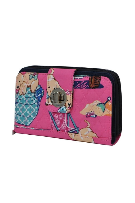 Womens Wallet Puppy Dog Quilted Twist Latch Girls Organizer Pink Blue