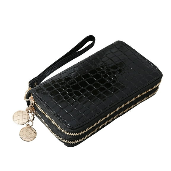 Womens Wallet RFID Blocking Leather Zip Around Wallet Large Capacity Long Purse Credit Card Clutch Wristlet,black，G129360