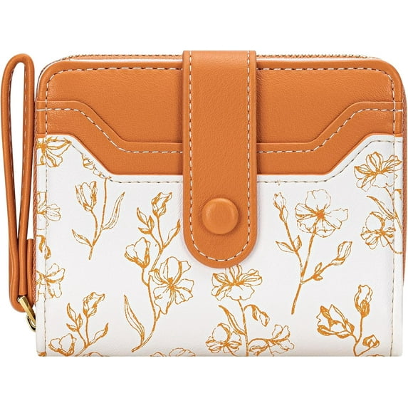 Womens Wallet, RFID Flowers Wallet for Women, Small Bifold Zipper Around Coin Pocket Cute Ladies Purse (Lime Green)