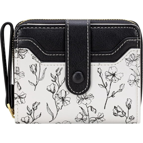 Womens Wallet, RFID Flowers Wallet for Women, Small Bifold Zipper Around Coin Pocket Cute Ladies Purse (Lime Green)