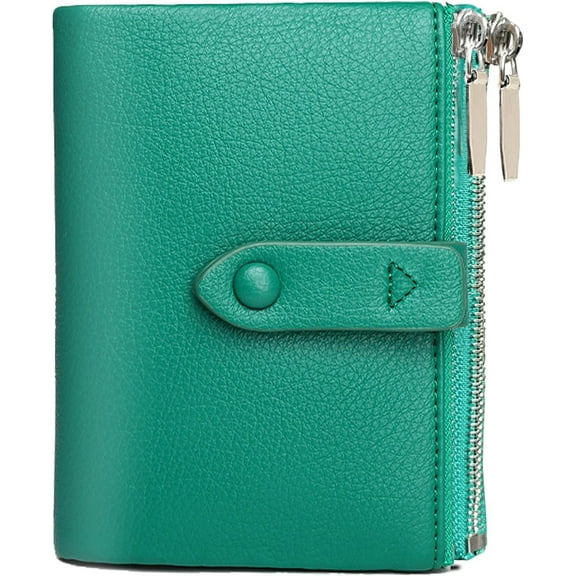 Womens Wallet Rfid Small Compact Leather Ladies Bifold Wallet Slim Medium Billfolds for Women Thin Female Wallet with Double Zipper Coin Purse (Pink)