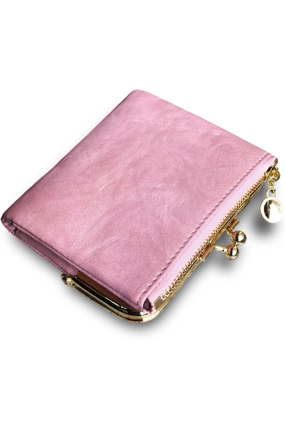 Womens Wallet Small Bifold Rfid Ladies Mini Vintage Coin Purse With Zipper and Kiss Lock (Grey)